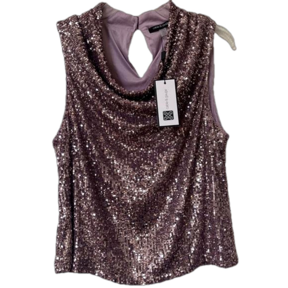 NWT Rose Gold Pinkish Sequin Sleeveless blouse skirt set Two Piece Woman’s Large